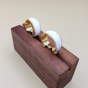 Monet Vintage 1950's White  Hoop Clip On Earrings